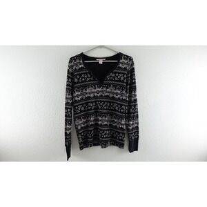 Victoria's Secret Thermal Shirt Ladies Medium  Snowflake Pajama Black